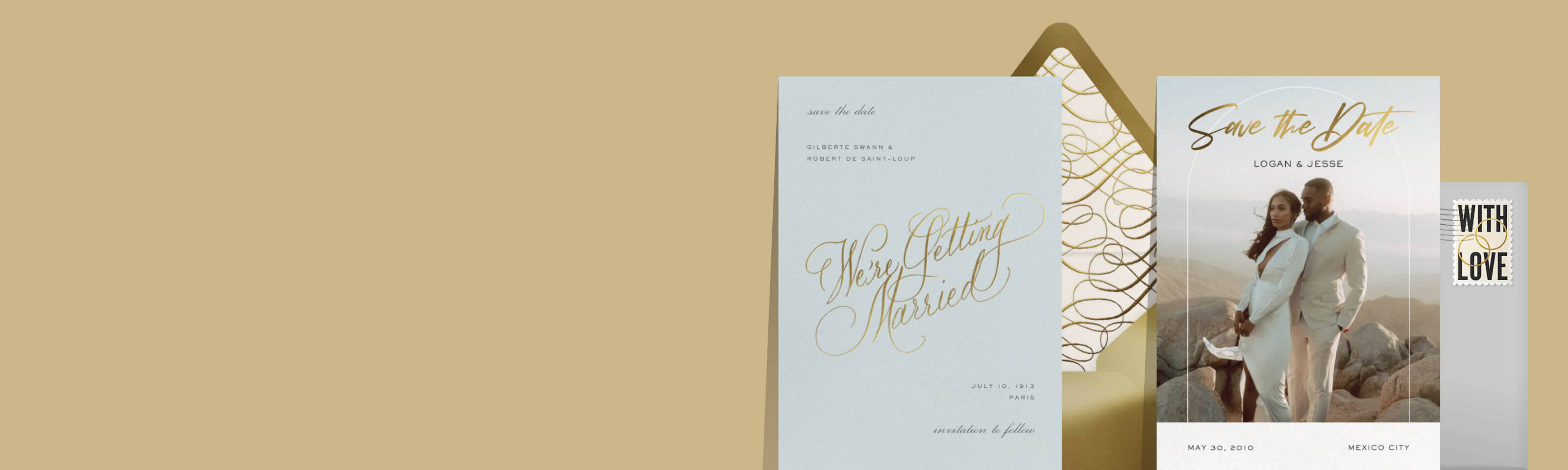 Gold and metallic save the dates