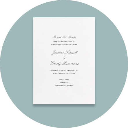 Classic wedding invitation with centered calligraphic text.